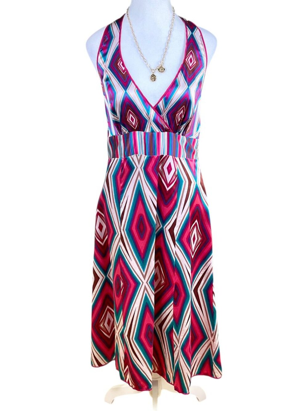 Monsoon Dress Silk Halter Pink Multi Y2K (US 8)